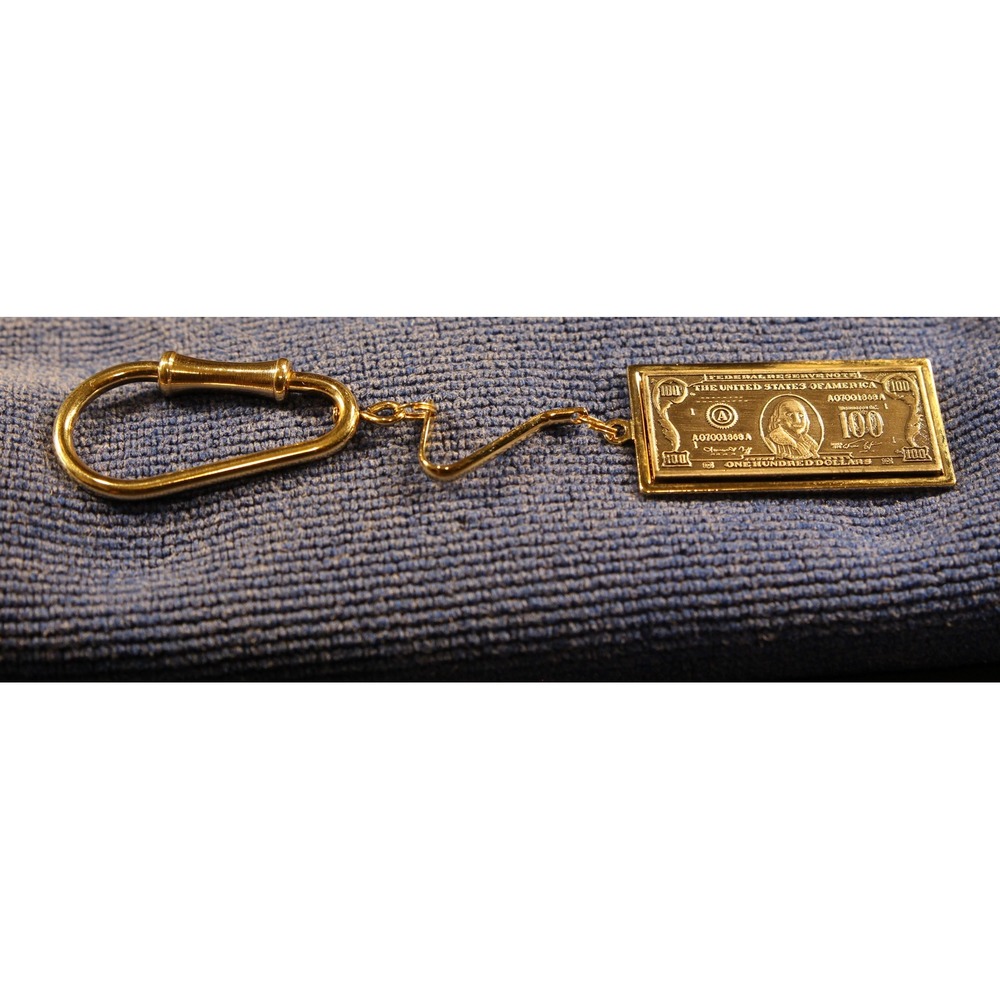 Metal Keychain Gold Plate Hundred dollar bill.Pre-Owned (H)